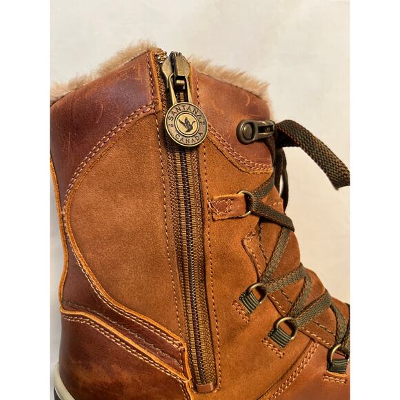 Santana Canada Brown Leather Faux Shearling Winter Snow Boots Women’s 10 - Picture 4 of 8